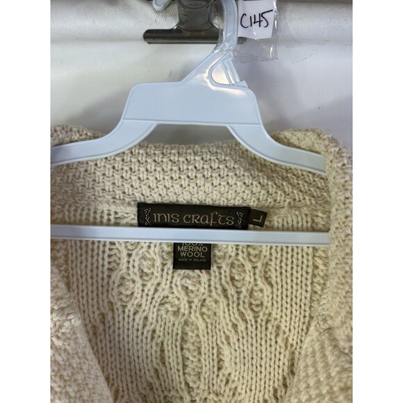 Vintage 90s rish Merino Wool Cable Knit Fisherman Cardigan Sweater - Picture 5 of 7